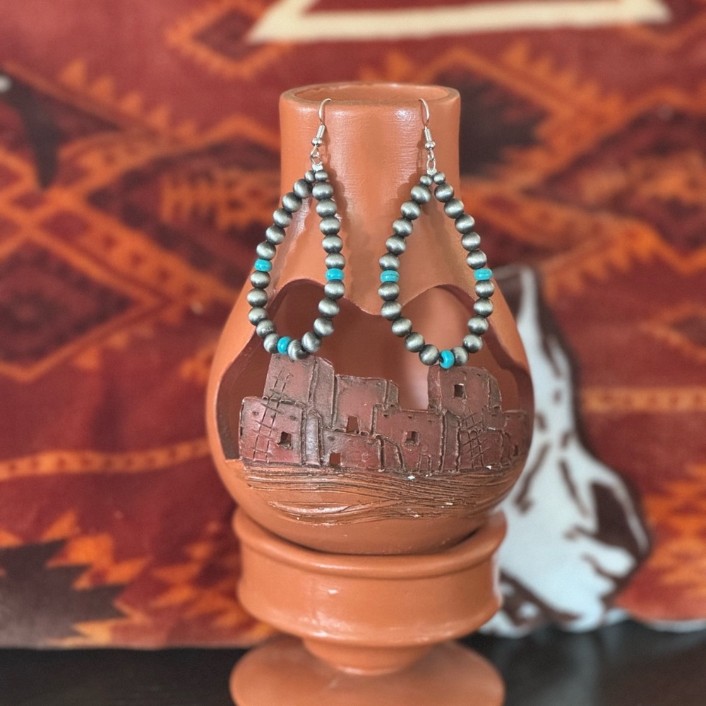 Elegant Hand Beaded Navajo Pearl Hoop Earrings